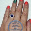 925 Sterling Silver Ring with Round Halo Blue Cubic with clear cubic setting around