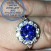 925 Sterling Silver Ring with Round Halo Blue Cubic with clear cubic setting around