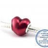 925 Sterling Silver Deep Red Enamel Heart Charm. Pandora Compatible.
