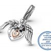 "925 Sterling Silver Let Your Dreams Fly Pandora Compatible Dangle Charm. Angel Wings And Heart."