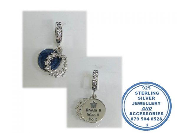 "925 Sterling Silver Dangle Charm ""Dream it wish it do it"". Pandora Compatible"