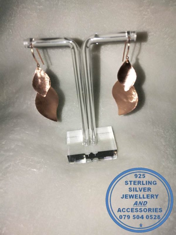 925 Sterling Silver Rose Gold Plated Double Leave Dangle Hook in Earrings