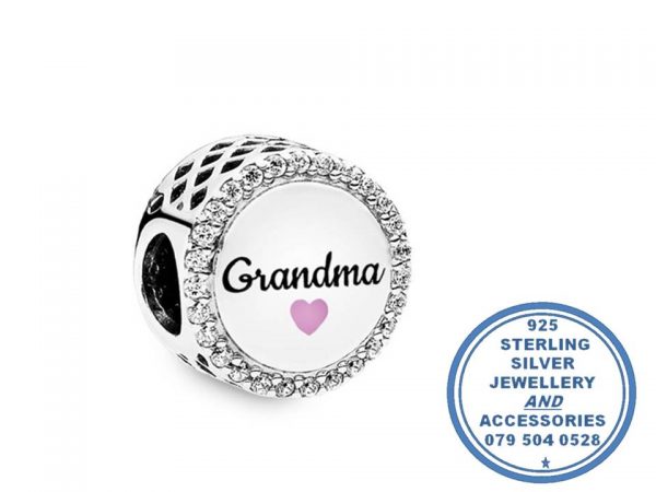 925 Sterling Silver Large Round CZ Cubic Grandma Pandora Compatible Bead Charm