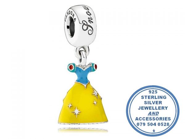 "925 Sterling Silver Snow White Dress Enamel Colour Pandora Compatible Dangle Charm"