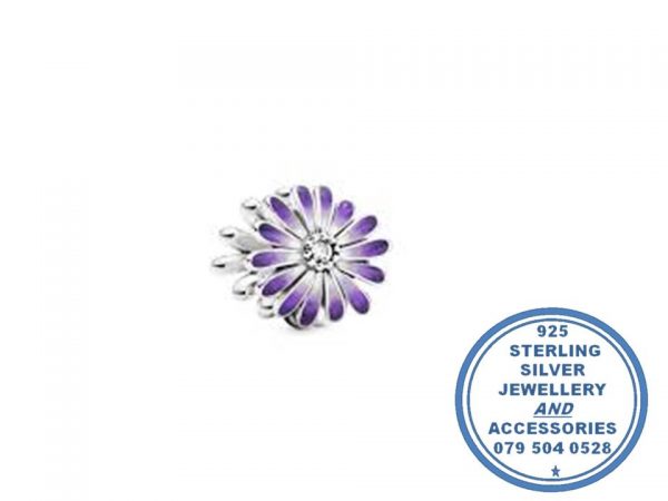 "925 Sterling Silver Purple Enamel Daisy Pandora Compatible Bead Charm"