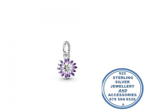 "925 Sterling Silver Purple Enamel Daisy Pandora Compatible Dangle Charm"