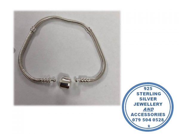 925 Sterling Silver Bracelet Plain Barrel Clasp. Pandora Compatible Soft Bracelet