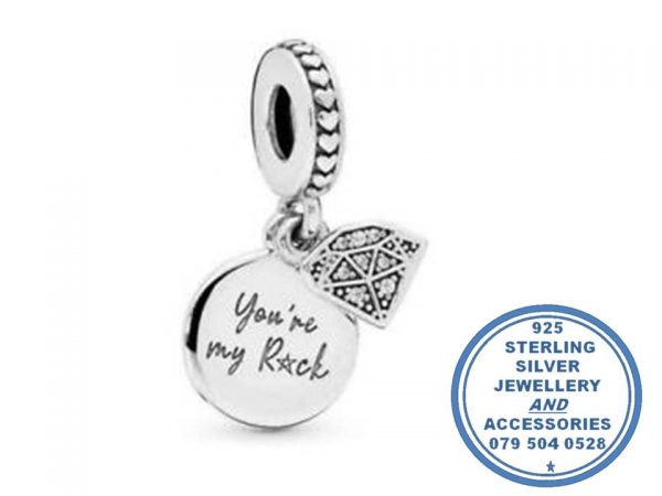 "925 Sterling Silver Dangle You are my rock and diamond charm. Pandora Compatible."