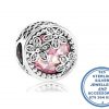 925 Sterling Silver Large Bead Charm. Pink CZ Cubic with flower detail on top. Pandora Compatible.