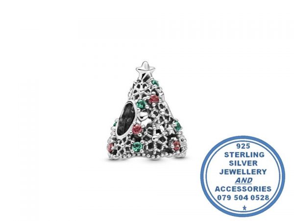 "925 Sterling Silver CZ Christmas Tree Pandora Compatible Bead Charm"