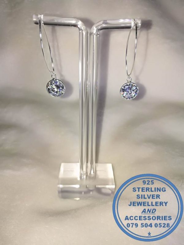 925 Sterling Silver Large Round Cubic CZ Hook In Show Stopper Earrings.