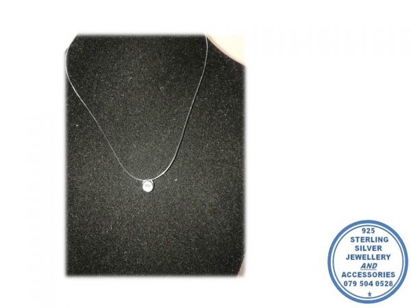 "925 Sterling Silver Round CZ 5mm Floating Gut 40cm necklace"