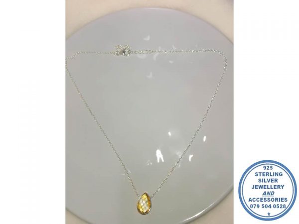 "925 Sterling Silver Large Teardrop Citrine Pendant with Chain "