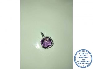 "925 Sterling Silver Amythist Pendant ONLY Square. Excl chain"