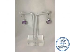 "925 Sterling Silver Amythist Hook in Earrings Square."