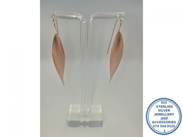 925 Sterling Silver Designers Trendy Leave Flower petal hook in Earring Rose Gold plated onto Real 925 Silver XL