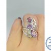 925 Sterling Silver Statement Designers Ring Filigree Twirls with Amythist