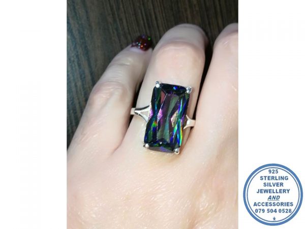"925 Sterling Silver Statement Designers Mystic Taupaz Dramatic Bold Ring  10   x 20mm Rectangular"