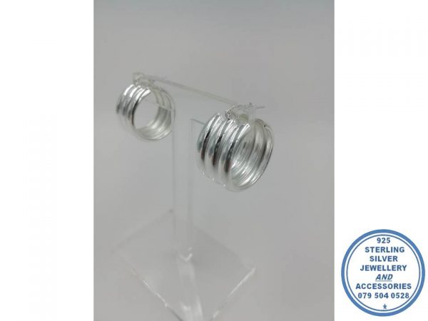 925 Sterling Silver XL Extra Large Hoops with clip in back for extra safety appearing as 3 bars Earrings