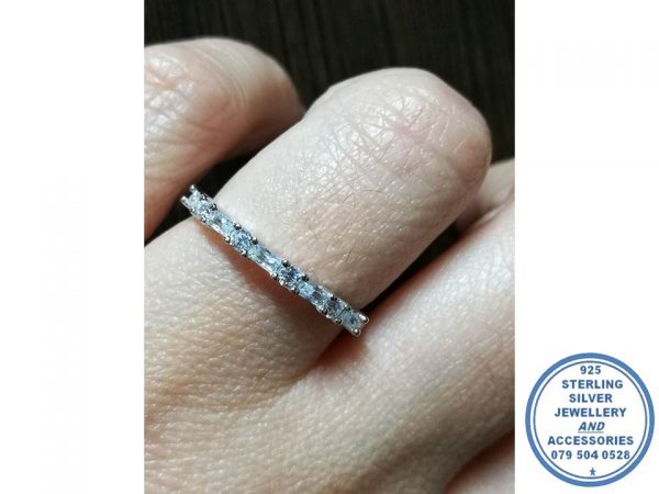 925 Sterling Silver Rectangular Baguette and Round Cubic Wedding Band Stack Ring Statement