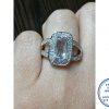 925 Sterling Silver Statement CLEAR Ring with Large Rectangular Cubic Halo with illusion of 2 cubic open bands on sides becoming one smooth below.