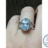 925 Sterling Silver Large Oval Statement Cubic Ring with 2 smooth bands running down sides 