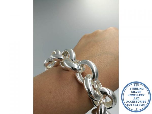 925 Sterling Silver Extra Large Round Rolo Bracelet 20mm