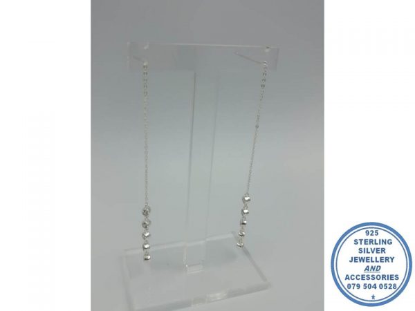 925 Sterling Silver Designer Dangle drop Earrings Treader with 3 round cubic