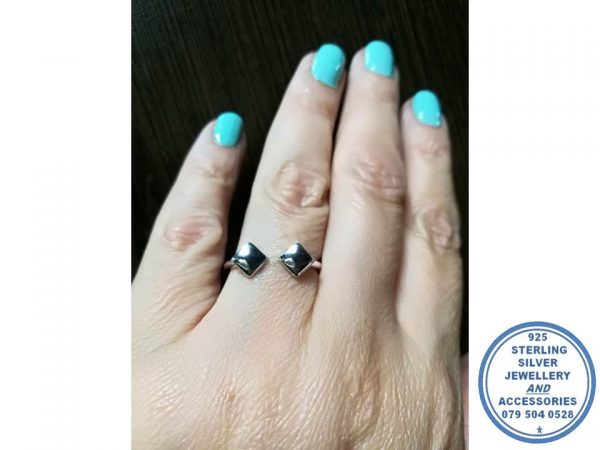 925 Sterling Silver Stack Ring Wedding Band open top with 2 Squares