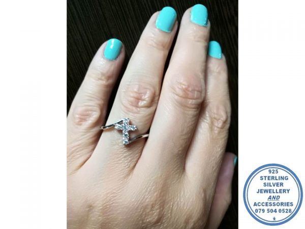 925 Sterling Silver Ring with Cubic Cross Faith in opened bands