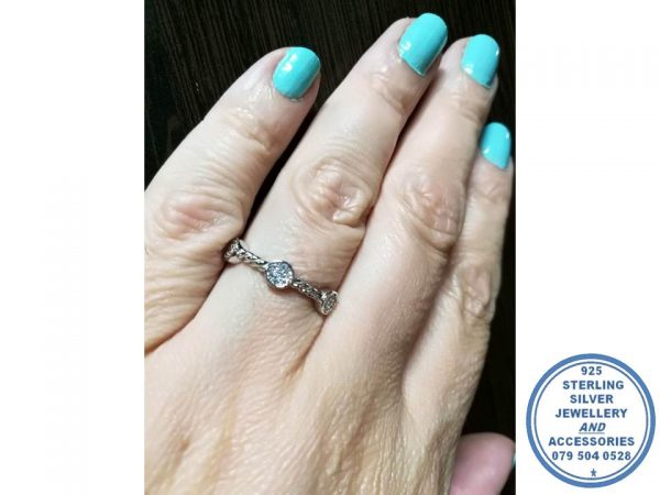 925 Sterling Silver Wedding Band Stack Ring with 3 Circle Cubics and twisted rope top