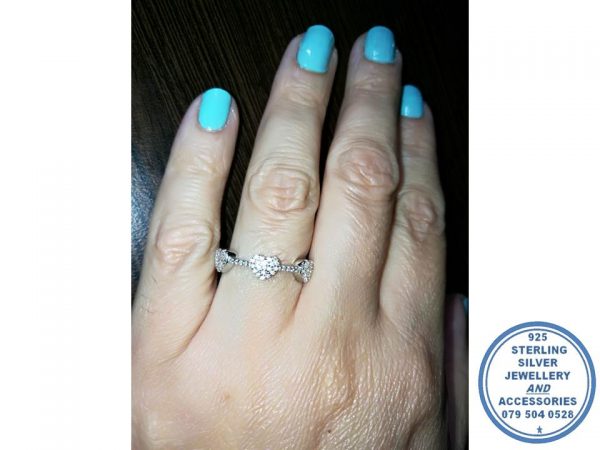 925 Sterling Silver Rope Ring with 3 Three Cubic Hearts Stack Ring Wedding Band