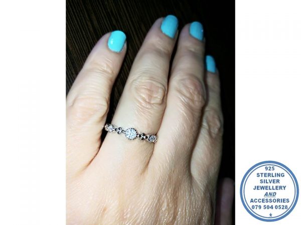 925 Sterling Silver Stack Ring Wedding Band round cubic and 4 dot flower ring