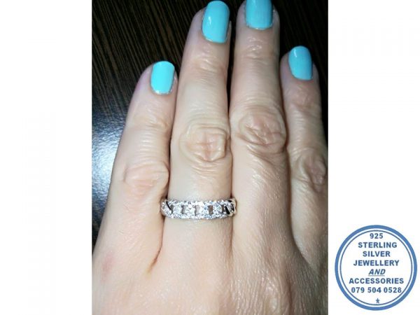 925 Sterling Silver Interlink Chain 5 cubic Detail Ring and 2 plain sides links Ring Stack Ring Wedding Band