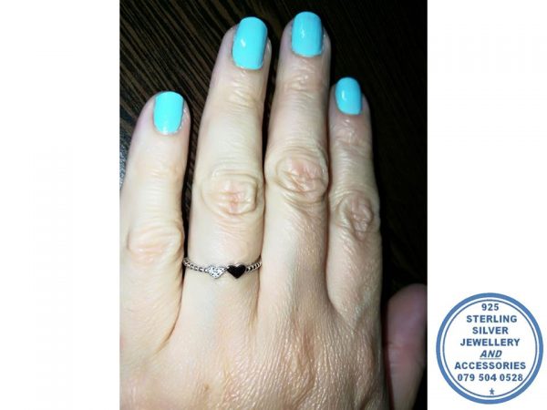 925 Sterling Silver Ring with 2 hearts Wedding Band Stack Ring