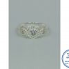 925 Sterling Silver Designers Wedding Ring 3 Round Halo. 1 Large Clear Halo Center with 1 smaller round side halo on either side of this stunning ring
