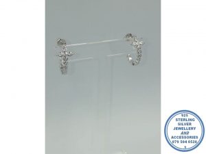 925 Sterling Silver Cubic Curling Cross Stud Hoop Earrings. Showstopper. Must Have Trendy Sophisticated