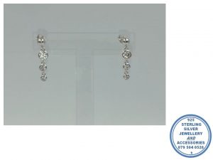 925 Sterling Silver 3 Tuble Round Cubic Dangle Stud Earring