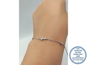 925 Sterling Silver Bracelet chain with cross faith detail Charms and cubic detail charms