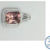925 Sterling Silver Designer's Double Halo Large Rectangular Morganite Cubic Pendant