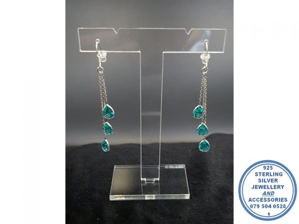 "925 Sterling Silver Statement Clear Hanging Hook in Earring with 3 Marquise Pear Shape Zirconia"
