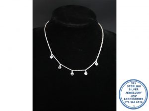"925 Sterling Silver Zirconia 5 Tube Charm Clear Necklace Chain "