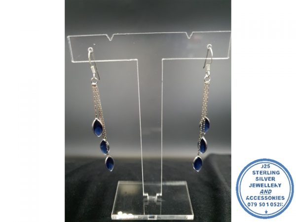 925 Sterling Silver Marquise Navy 3 Drop Hook in Earrings