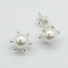 925 Sterling Silver Flower Pearl Claw Stud Earrings