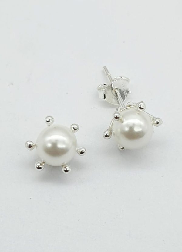 925 Sterling Silver Flower Pearl Claw Stud Earrings