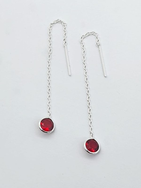 925 Sterling Silver Round Red Cubic Earring Threader