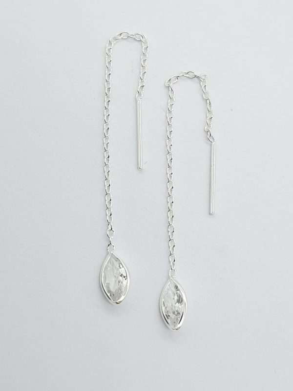 925 Sterling Silver Teardrop Clear Cubic Earring Threader