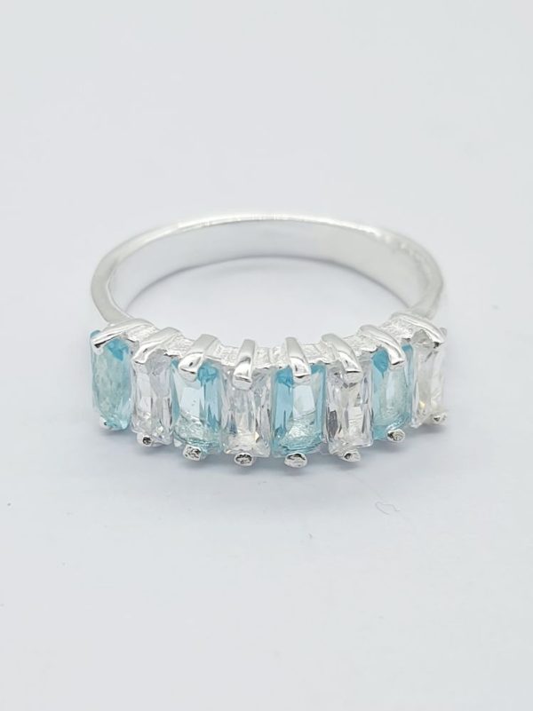925 Sterling Silver Blue Topaz Cubic Baguette Ring