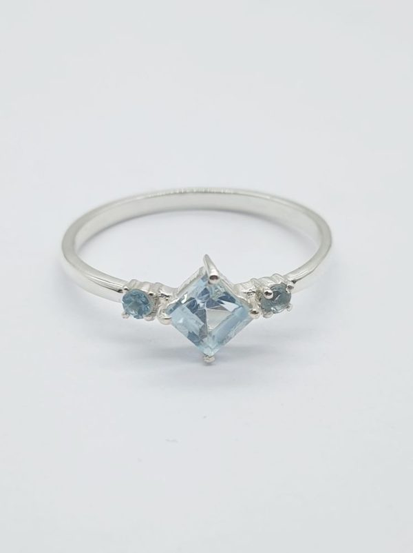 925 Sterling Silver Blue Topaz Cubic Stack Ring