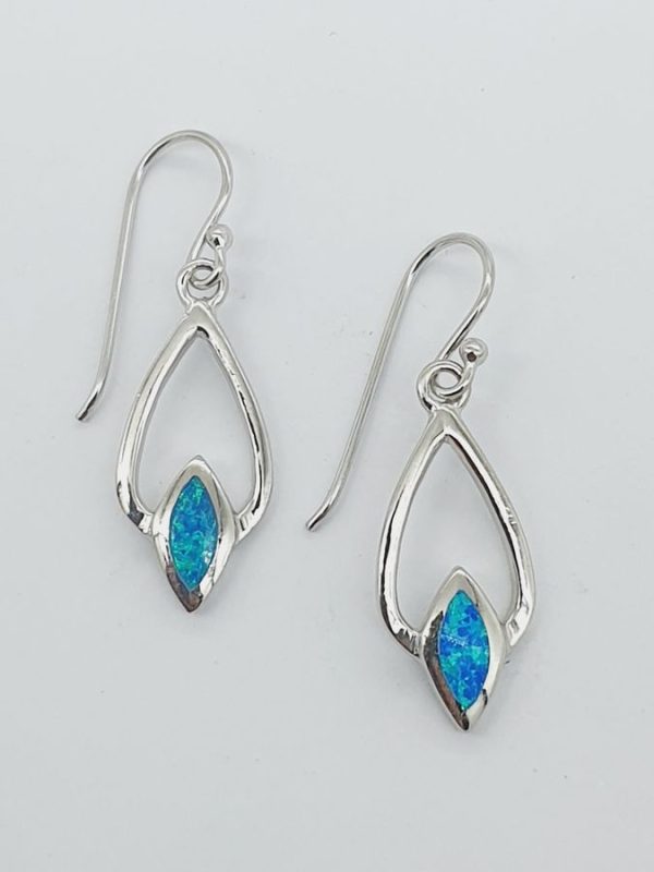 925 Sterling Silver Blue Opaline  Marquise Stud Earrings
